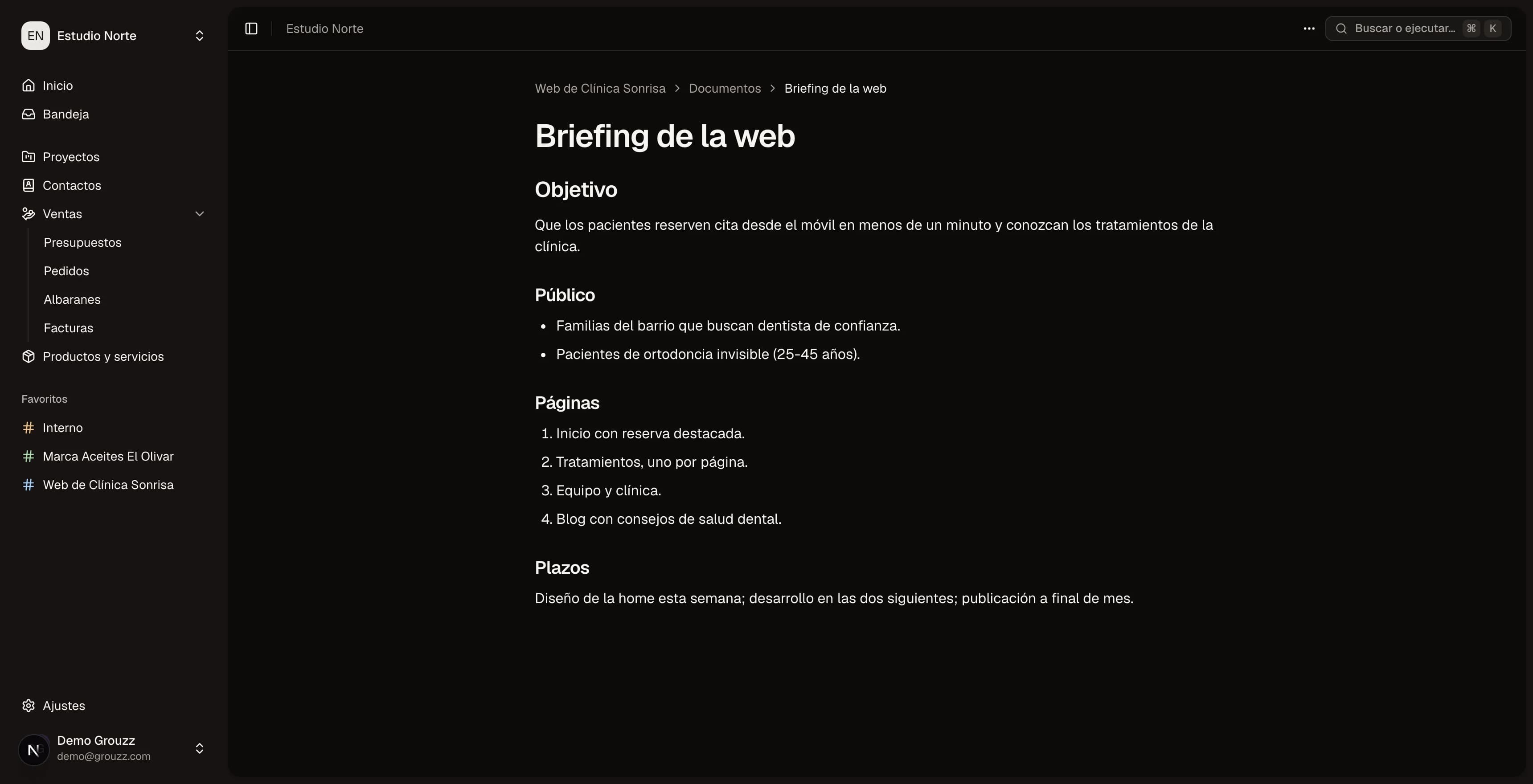 Documento colaborativo de un proyecto en Grouzz